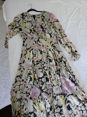 Ted Baker Floral Maxi Dress in Black, Pink, Yellow, Cream Size 2